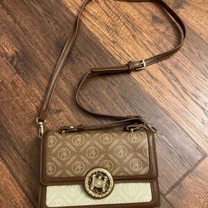 Brown and Tan Designer Crossbody Bag